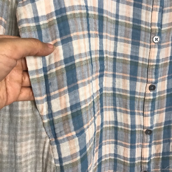 Saturday Sunday Anthropologie Grunge Blue Plaid Gauzy Shirt Dress Size S Boho - Picture 10 of 15